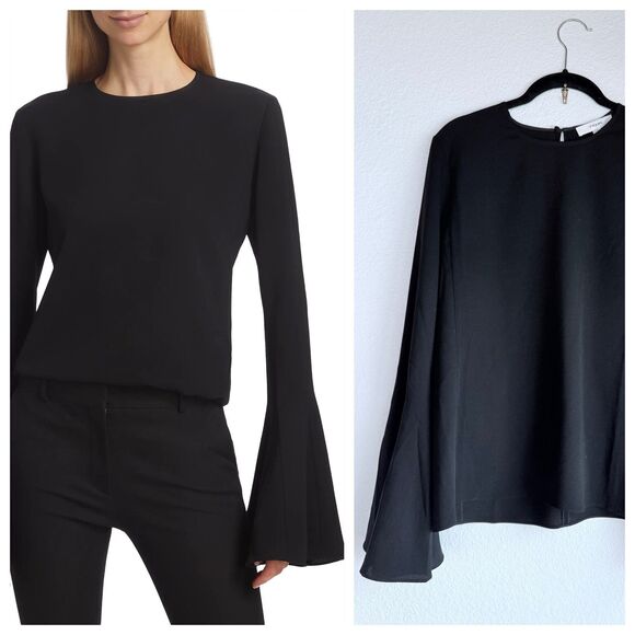 NWOT FRAME Denim Women's Flutter Bell Sleeve Blouse in Black Size Medium - Picture 1 of 16